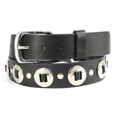 Milwaukee Leather MP7120 Men's Chrome Conchos - Black Leather Belt with Interchangeable Buckle - 1.5 inches Wide
