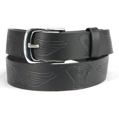Milwaukee Leather MP7122 Men's Engine Block & Wings - Black Leather Belt w/ Interchangeable Buckle - 1.5 inches Wide