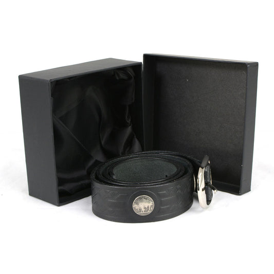 Milwaukee Leather MP7123 Men's Cross Hatch & 5 Cent Buffalo-Black Leather Belt w/ Interchangeable Buckle-1.5 In Wide