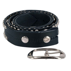 Milwaukee Leather MP7131 Men's Chrome Studded & Star Emblem Black Leather Belt w/ Interchangeable Buckle -1.5 in Wide