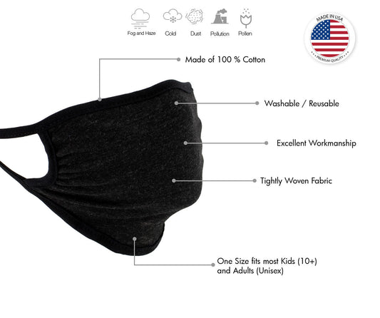 Milwaukee Leather MP7924FM (Multi-Pack) 'Black and Grey' USA Made 100 % Cotton Protective Face Mask