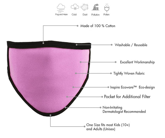 Milwaukee Leather MP7924FM Ladies 'Black and PInk' 100 % Cotton Protective Face Mask with Optional Filter Pocket