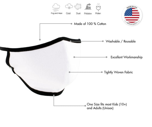 Milwaukee Leather MP7924FM (Multi-Pack) 'White with Black Trim' USA Made 100 % Cotton Protective Face Mask