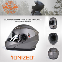 Milwaukee Helmets MPH9808DOT Ionized Silver Advanced Motorcycle Modular Helmet Biker w/ Drop Down Visor