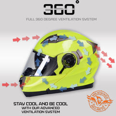 Milwaukee Helmets MPH9809DOT 'Ionized' Neon Yellow Advanced Motorcycle Modular Helmet for Men and Women Biker w/ Drop Down Visor