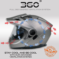 Milwaukee Helmets Silver Ominous Dual Sport Advanced Motorcycle Modular Helmet Biker DOT Approved MPH9822DOT