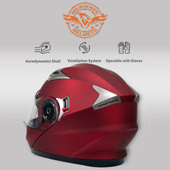 Milwaukee Helmets MPH9826DOT Ionized Flat Red Advanced Motorcycle Modular Helmet w/ Drop Down Visor
