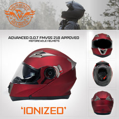 Milwaukee Helmets MPH9826DOT Ionized Flat Red Advanced Motorcycle Modular Helmet w/ Drop Down Visor