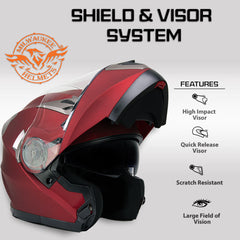 Milwaukee Helmets MPH9826DOT Ionized Flat Red Advanced Motorcycle Modular Helmet w/ Drop Down Visor