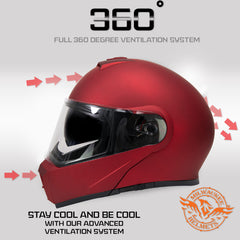Milwaukee Helmets MPH9827DOT Cypher Flat Red Advanced Motorcycle Modular Helmet w/ Drop Down Visor