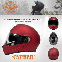 Milwaukee Helmets MPH9827DOT Cypher Flat Red Advanced Motorcycle Modular Helmet w/ Drop Down Visor