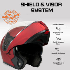 Milwaukee Helmets MPH9827DOT Cypher Flat Red Advanced Motorcycle Modular Helmet w/ Drop Down Visor