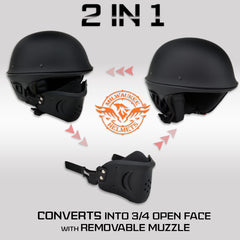 Milwaukee Helmets MPH9831DOT Rascal 3/4 Open Face Gloss Black 2 in 1 Motorcycle Helmet Biker
