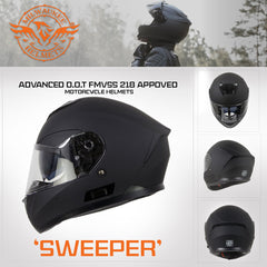 Milwaukee Helmets MPH9835DOT Sweeper Flat Black Advanced Motorcycle Full Face Helmet Biker w/ Drop Down Visor