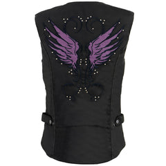 Milwaukee Leather MPL1955 Ladies 'Winged Embroidery' Black and Purple Textile Vest