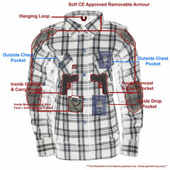 Milwaukee Leather MPL2600 Women’s Plaid Flannel Biker Shirt w/ CE Approved Armor - Reinforced w/ Aramid Fiber