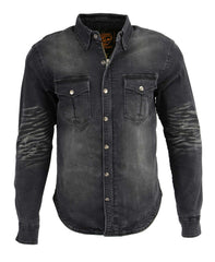 Milwaukee Leather MPM1620 Men's Black Flannel Biker Shirt w/ CE Approved Armor - Reinforced w/ Aramid Fibers