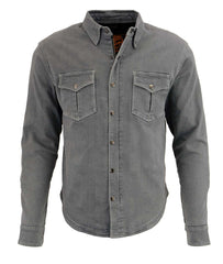 Milwaukee Leather MPM1621 Men's Grey CE Armored Long Sleeve Motorcycle Riders Shirt w/ Reinforced w/ Aramid Fibers