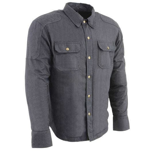 Milwaukee Leather MPM1622 Men's Black Waxy CE Armored Denim Long Sleeve Shirt Reinforced w/ Aramid Fibers
