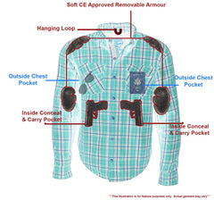 Milwaukee Leather MPM1632 Men's Plaid Flannel Biker Shirt with CE Approved Armor - Reinforced with Aramid Fiber