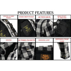 Milwaukee Leather MPM1633 Men's Plaid Flannel Biker Shirt with CE Approved Armor - Reinforced with Aramid Fiber