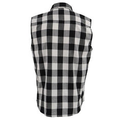 Milwaukee Leather MPM1647 Men's Classic Black and White Button-Down Flannel Cut Off Sleeveless Casual Shirt
