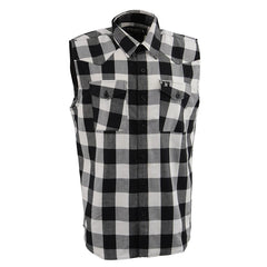 Milwaukee Leather MPM1647 Men's Classic Black and White Button-Down Flannel Cut Off Sleeveless Casual Shirt