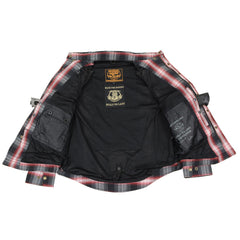 Milwaukee Leather MPM1653 Men's Black and White with Red Armored Cotton Motorcycle Riding Flannel Shirt