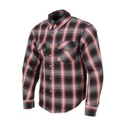Milwaukee Leather MPM1653 Men's Black and White with Red Armored Cotton Motorcycle Riding Flannel Shirt