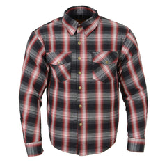 Milwaukee Leather MPM1653 Men's Black and White with Red Armored Cotton Motorcycle Riding Flannel Shirt