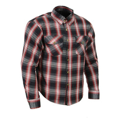 Milwaukee Leather MPM1653 Men's Black and White with Red Armored Cotton Motorcycle Riding Flannel Shirt