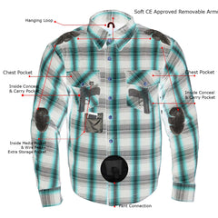 Milwaukee Leather MPM1653 Men's Black and White with Red Armored Cotton Motorcycle Riding Flannel Shirt