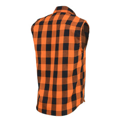 Milwaukee Leather MPM1655 Men’s Classic Black and Orange Button-Down Flannel Cut Off Sleeveless Casual Shirt
