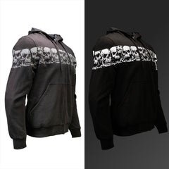 MMCC Men’s Bare Bones Hoodie – Reflective Skull Graphics Front & Back, Full Zip, 100 % Cotton, MPM1681