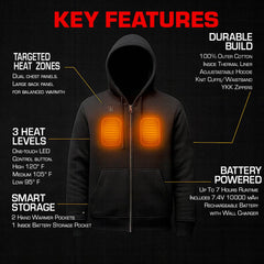 Nexgen Heat Men’s Black Heated Hoodie Jacket – Winter Motorcycle Riding Gear for Cold Outdoors MPM1713SET