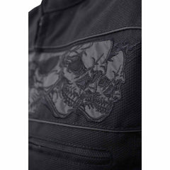 Milwaukee Leather MPM1730 Men's Black Padded Textile All Season Motorcycle Jacket w/ Reflective Skulls Artwork