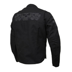 Milwaukee Leather MPM1730 Men's Black Padded Textile All Season Motorcycle Jacket w/ Reflective Skulls Artwork