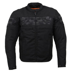 Milwaukee Leather MPM1730 Men's Black Padded Textile All Season Motorcycle Jacket w/ Reflective Skulls Artwork