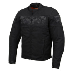 Milwaukee Leather MPM1730 Men's Black Padded Textile All Season Motorcycle Jacket w/ Reflective Skulls Artwork