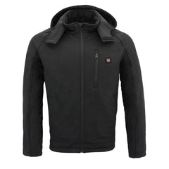 Nexgen Heat MPM1767SET Men's Black 'Heated' Soft Shell Hooded Zipper Front Jacket (Rechargeable Battery Pack Included)