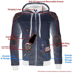 Milwaukee Leather Men's Streetguard Silver CE Armored Riding Hoodie, Shoulder and Elbow Armor - MPM1788