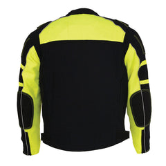 Milwaukee Leather MPM1791 Black and Neon Green Armored Textile Motorcycle Jacket for Men - All Season Biker Jacket w/ Removable Liner