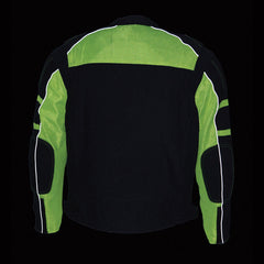 Milwaukee Leather MPM1791 Black and Neon Green Armored Textile Motorcycle Jacket for Men - All Season Biker Jacket w/ Removable Liner