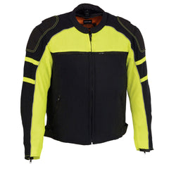 Milwaukee Leather MPM1791 Black and Neon Green Armored Textile Motorcycle Jacket for Men - All Season Biker Jacket w/ Removable Liner