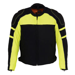 Milwaukee Leather MPM1791 Black and Neon Green Armored Textile Motorcycle Jacket for Men - All Season Biker Jacket w/ Removable Liner
