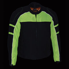 Milwaukee Leather MPM1791 Black and Neon Green Armored Textile Motorcycle Jacket for Men - All Season Biker Jacket w/ Removable Liner