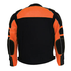 Milwaukee Leather MPM1791 Black and Orange Armored Textile Motorcycle Jacket for Men - All Season Biker Jacket w/ Removable Liner