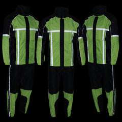 Milwaukee Leather MPM9510 Men's Black and Neon Green Motorcycle Water Resistant Rain Suit w/ Hi-Vis Reflective Tape