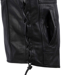 Milwaukee Motorcycle Clothing Company MV3020 Men's Black Leather Side Laced Motorcycle Vest