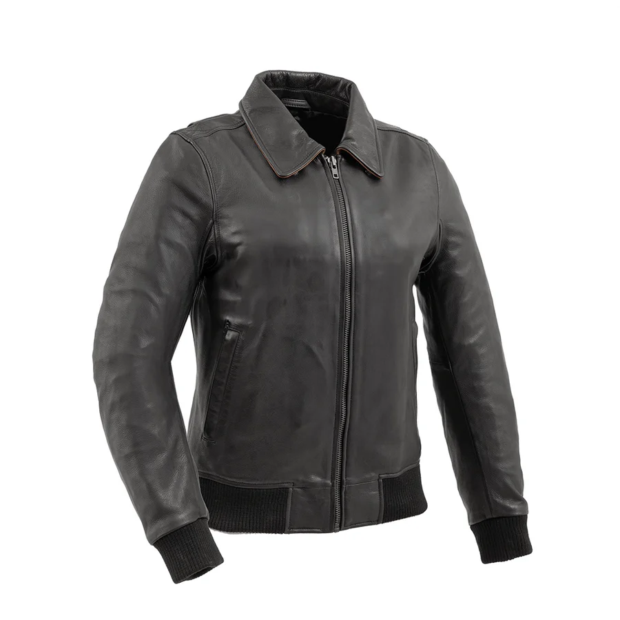 FIL121CMB-BKCG-Nancy - Women's Moto Bomber Leather Jacket